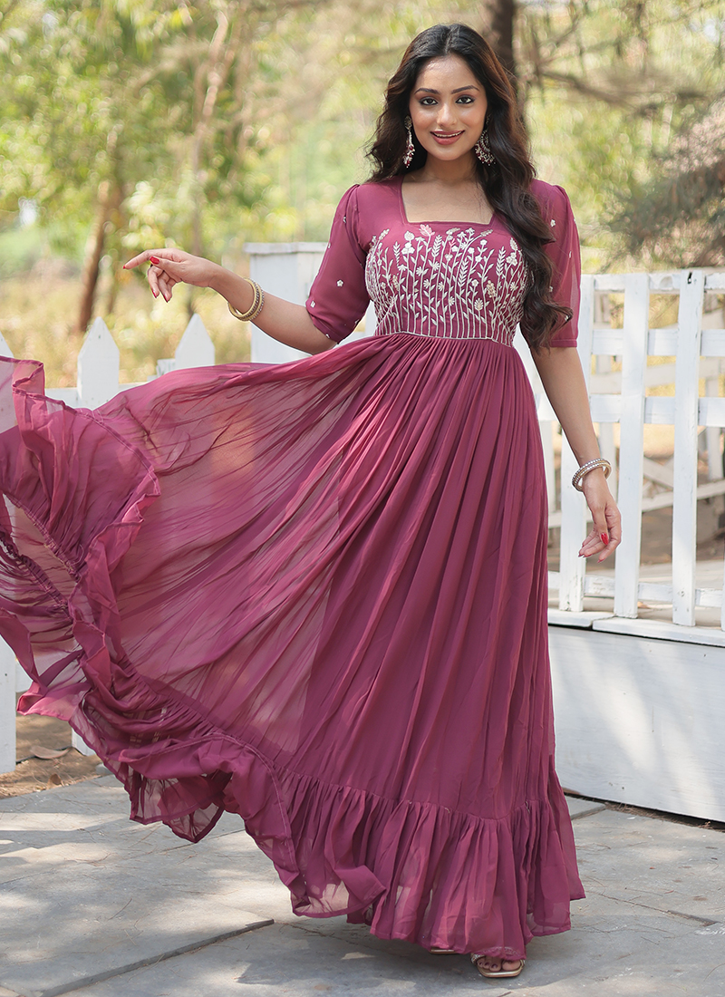 Trendy Pink Georgette Traditional Function Wear Readymade Suit Collection With Pink Georgette